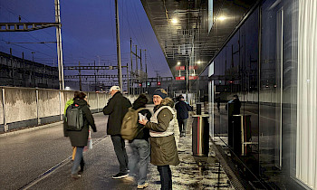 SEV-Flugblattaktion heute Morgen am Hauptsitz von SBB Cargo in Olten gegen den Abbau von Personal und Verkehr mit dem Projekt «Genesis».